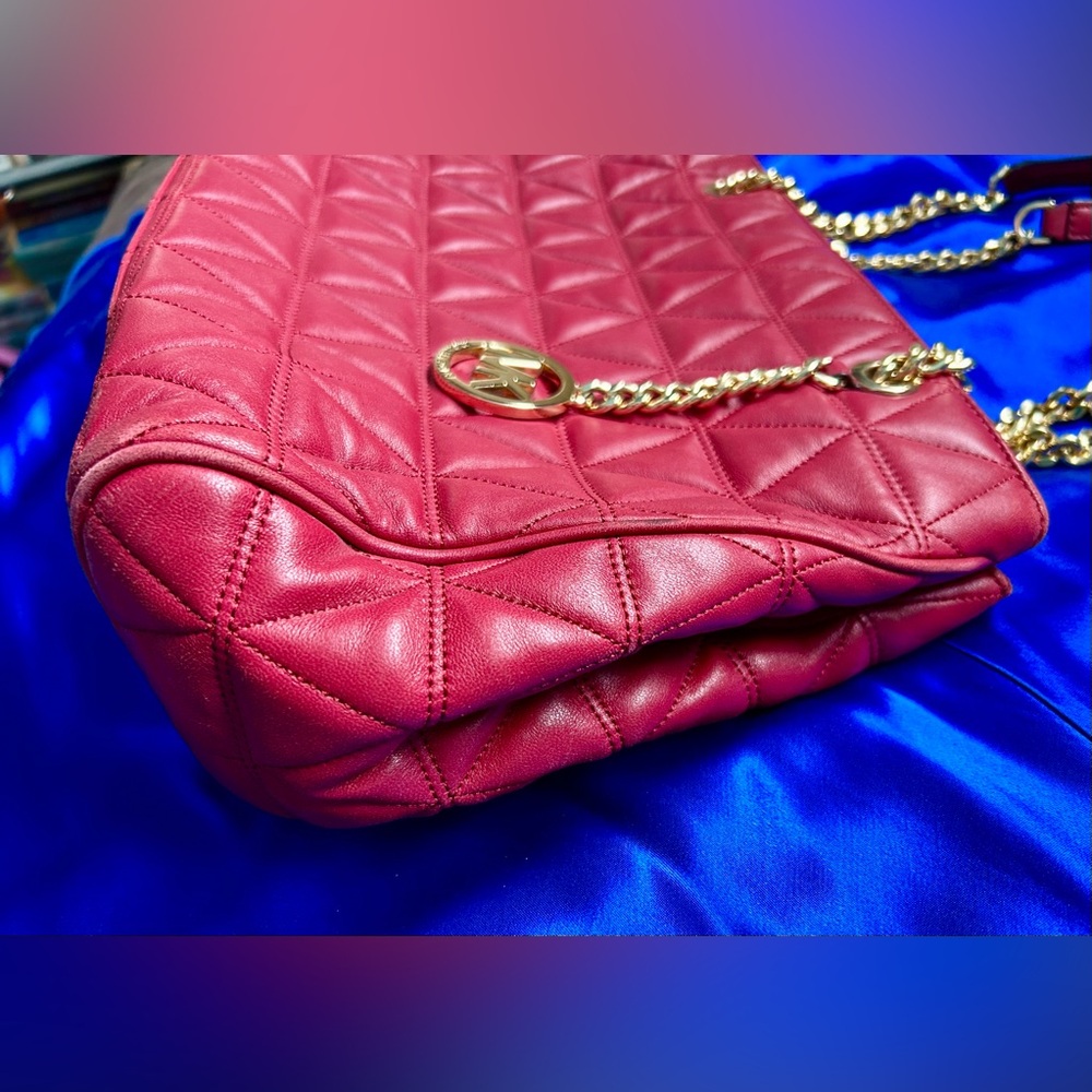 Michael Kors Red Leather Satchel w/ Gold Accents - Picture 13 of 13